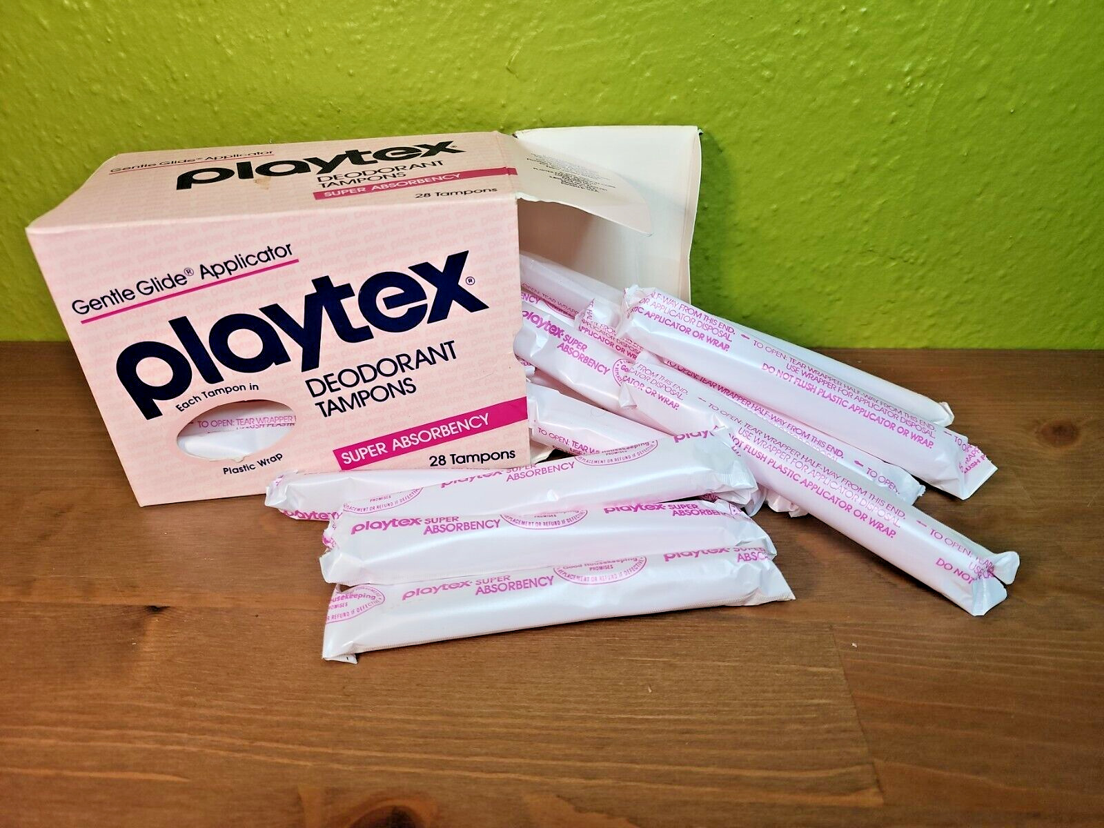 Vtg 1980s Playtex Deodorant Tampons Super Absorbency Gentle Glide Pink Box PROP