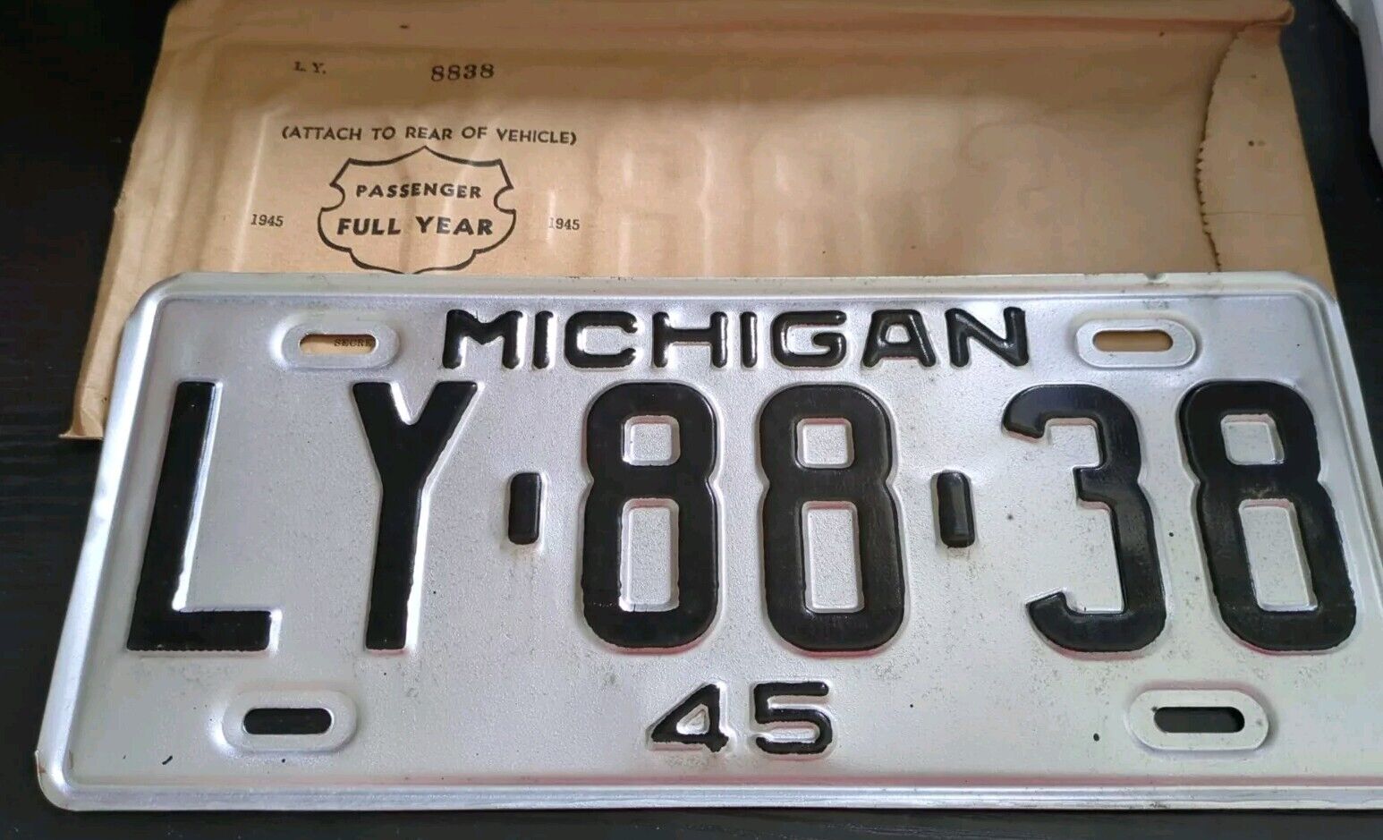 Vintage 1945 Michigan License Plate Perfect Condition Metal Plate 