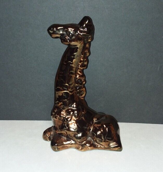 Gold & Black High Gloss Ceramic Giraffe Laying Zoo Animal Figurine Sculpture
