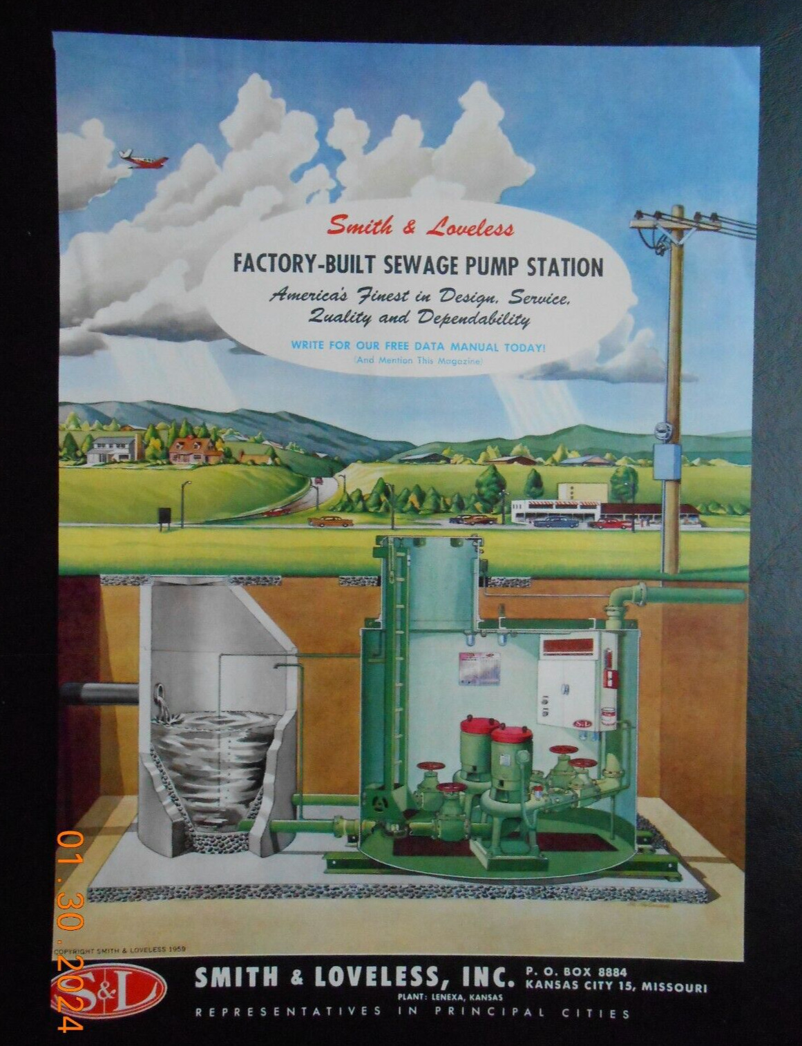 1959 S&L Smith & Loveless Inc Kansas City MO print AD Sewage Pump Station plant