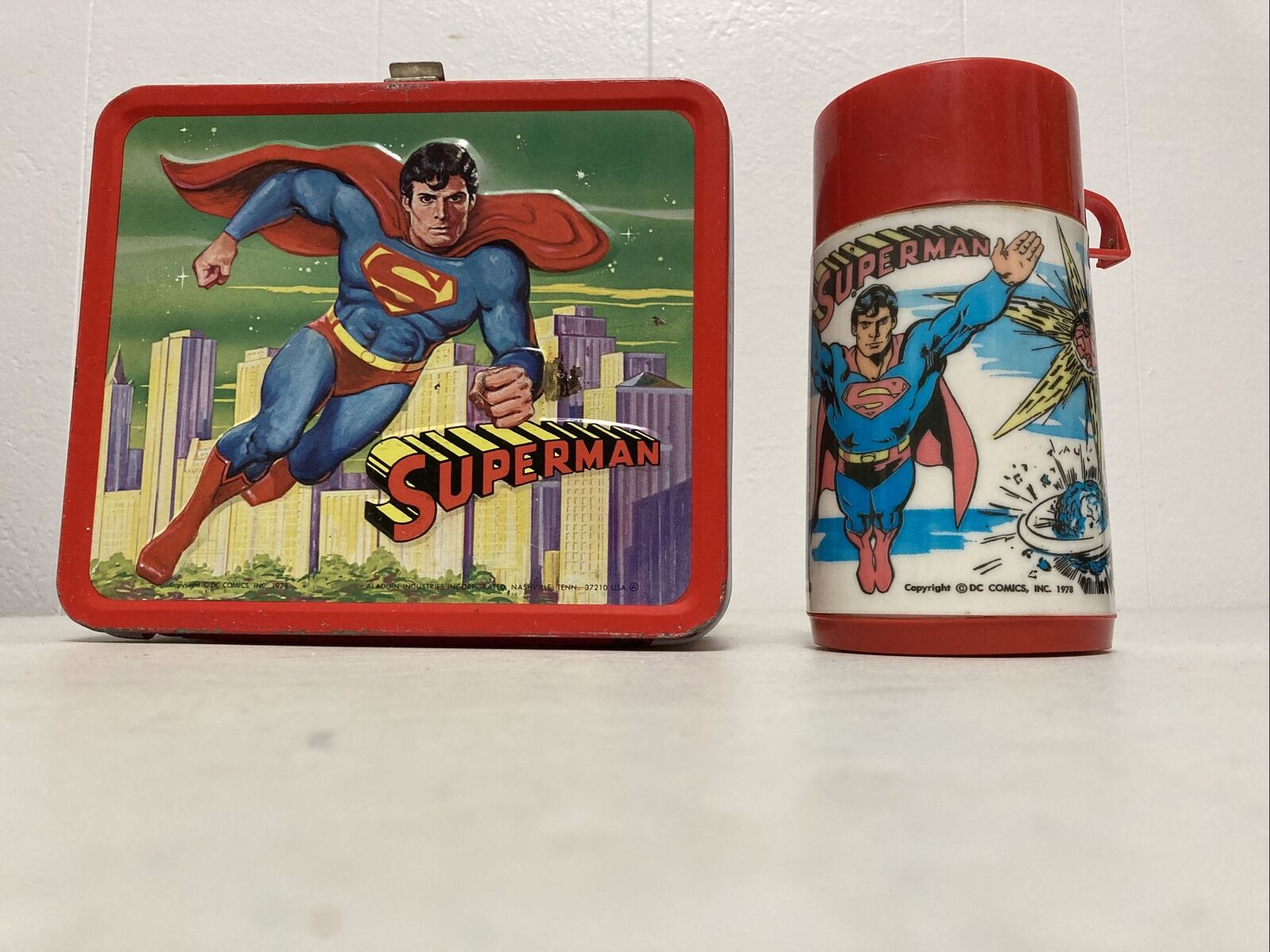 Vintage Alladdin SUPERMAN Metal Lunchbox WITH Thermos 1978