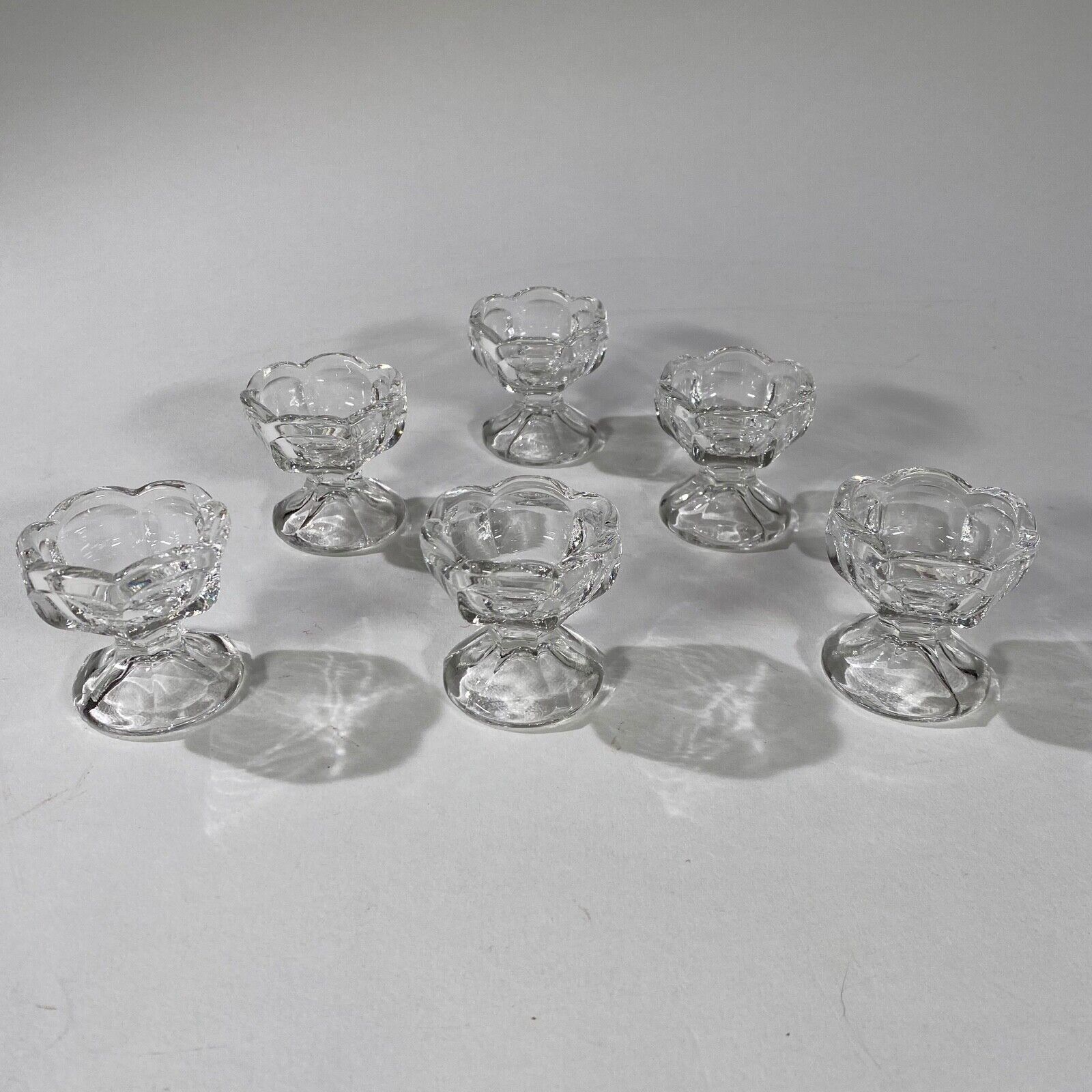 Vintage Heisey Scallop Rim Footed Pedistal Open Salt Cellar Clear Glass Set of 6