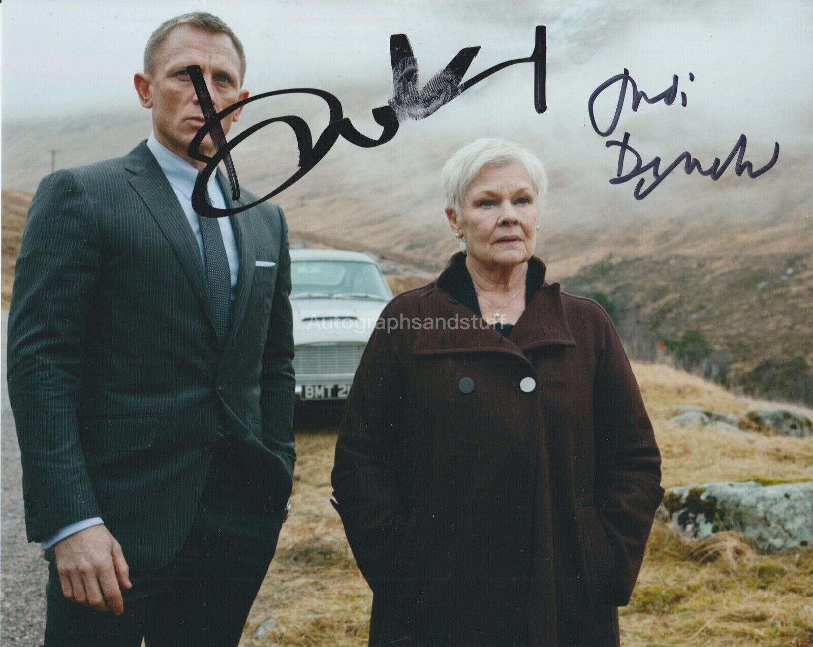 Daniel Craig & Judi Dench Hand Signed 8x10 Photo James Bond Skyfall Fingerprint