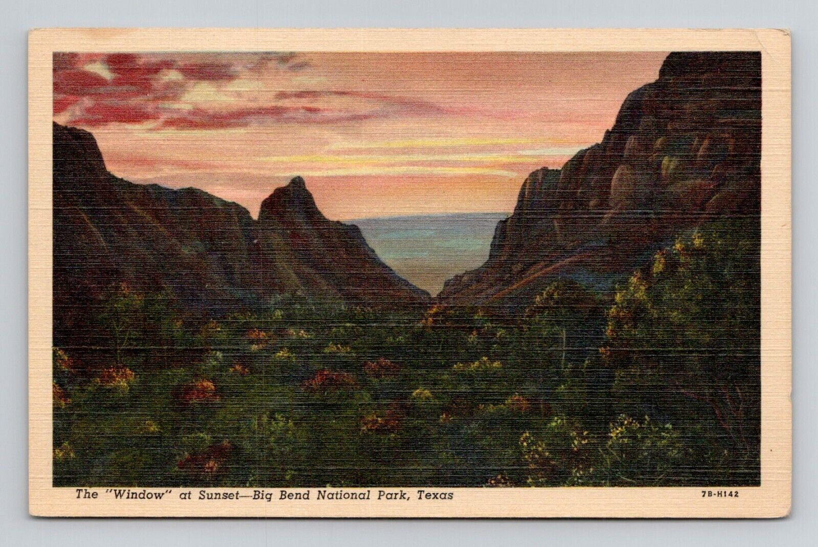Postcard Big Bend National Park Sunset Texas, Vintage Linen O3