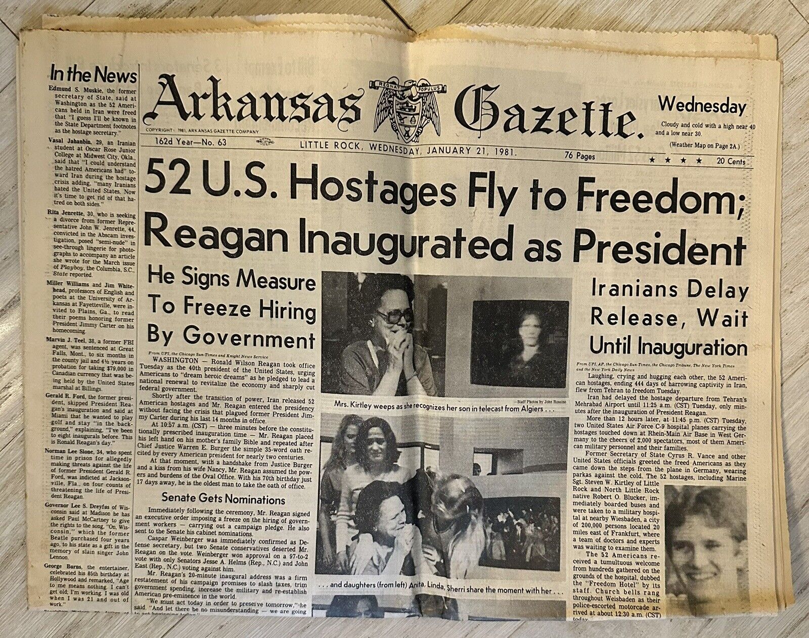 Arkansas Gazette Newspaper President Reagan Inauguration Front Section 1/21/1981