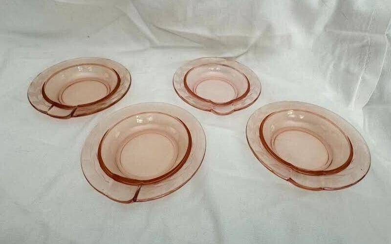 Set 4 Vintage Pink Depression Round Glass Ashtray Coaster 4