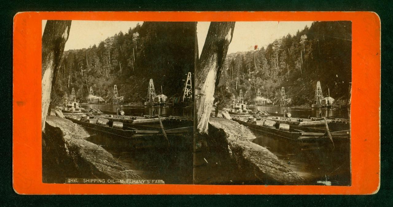 a813, Union View Co Stereoview, #2806, Shipping Oil - McElhany's Farm, 1870s