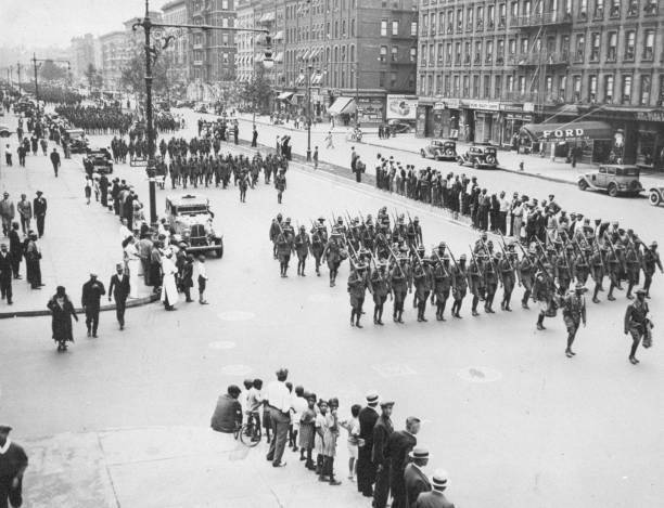 Harlem s own 369th Regiment marches in a welcome-home parade after .. Old Photo