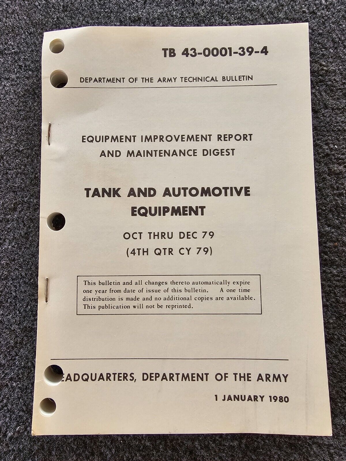 TB 43-0001-39-4 Equipment Improvement Report  Tank & Automotive 1 January 1980
