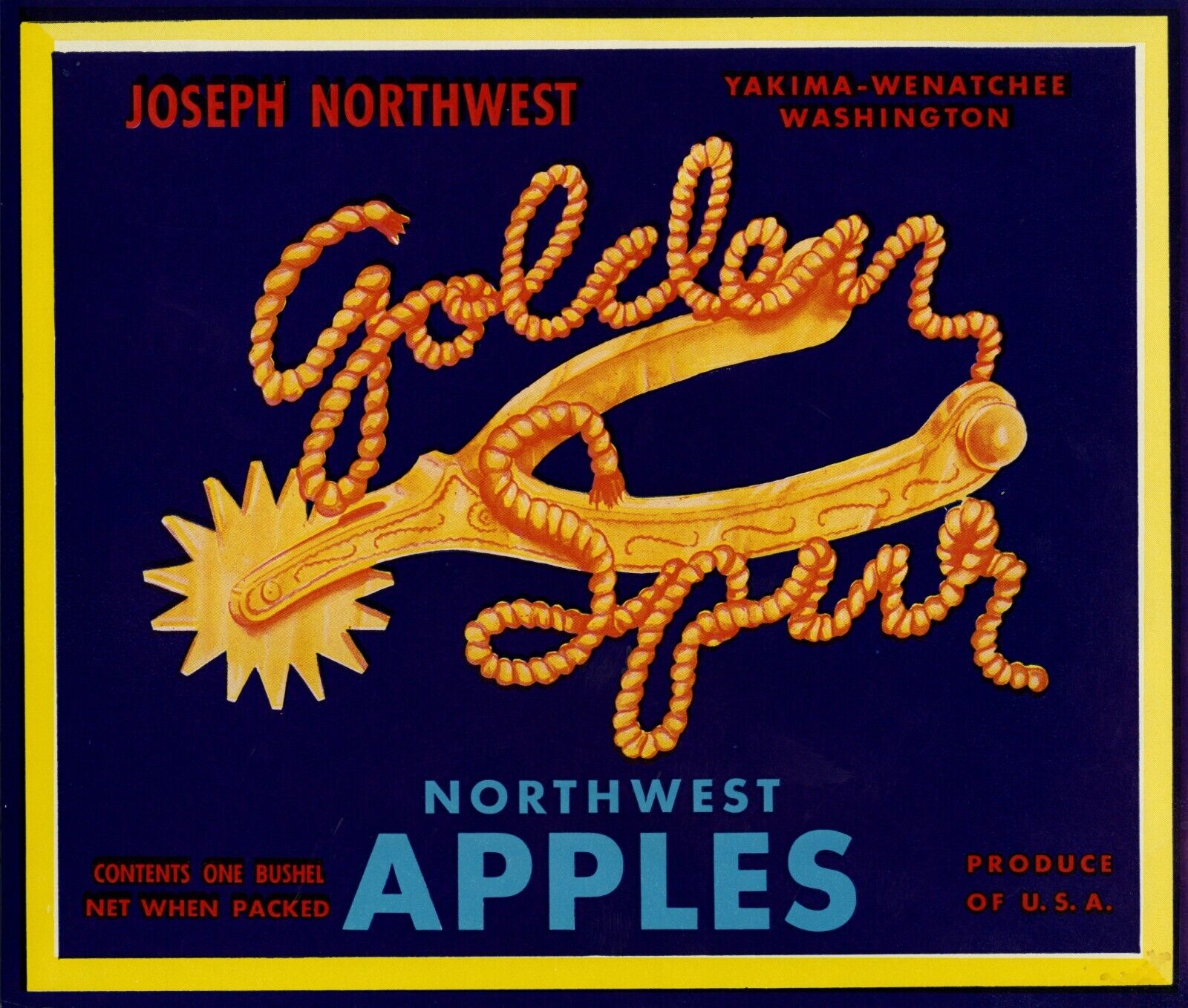 Golden Spur Brand Apple Crate Label - Yakima-Wenatchee