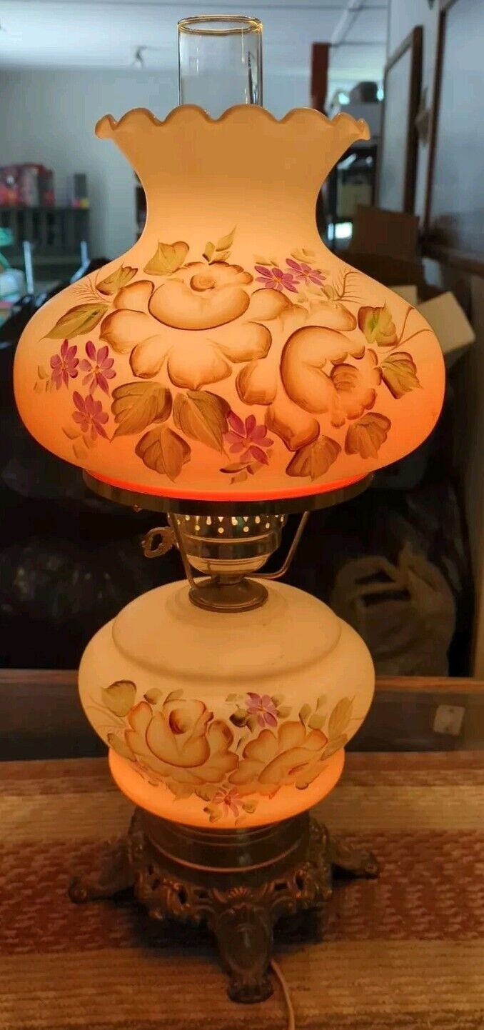 Large Vintage Original GWTW Glass Globe Hurricane Lamp Floral 23