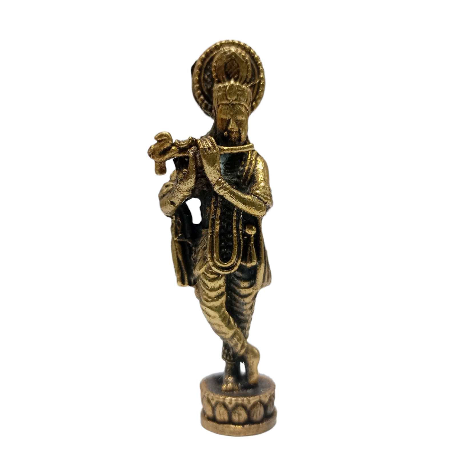 Lord Krishna Brass Statue Figurine Hinduism Hindu God Playing Flute Standinng 2