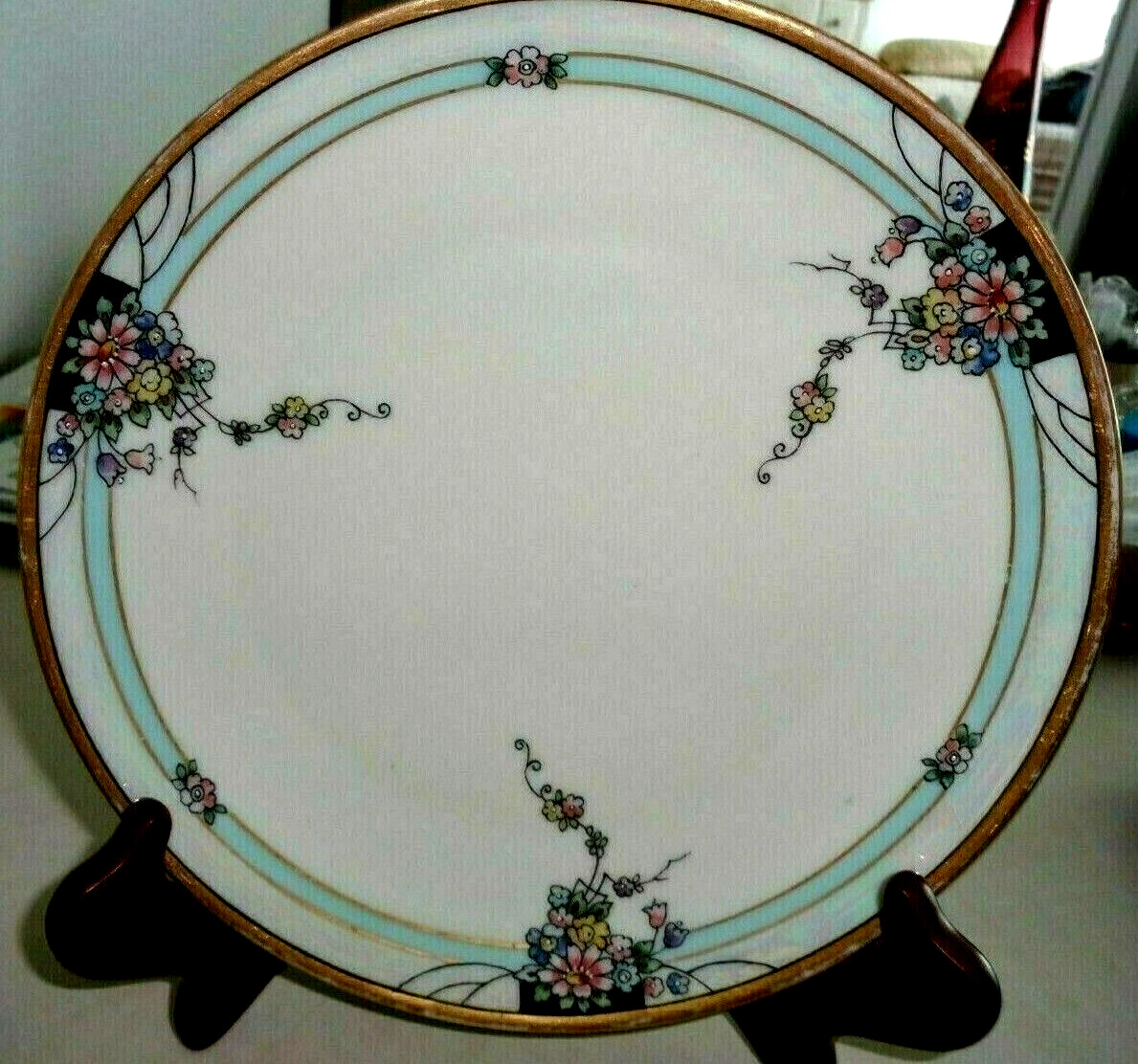Antique Thomas Bavaria Hand Painted Floral Heavy Gold Opal Border 8.5 in. Plate
