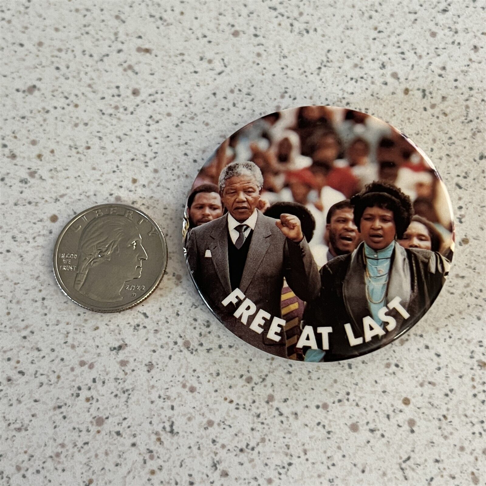 Free At Last Nelson Mandela South African Civil Rights Leader Pinback Button