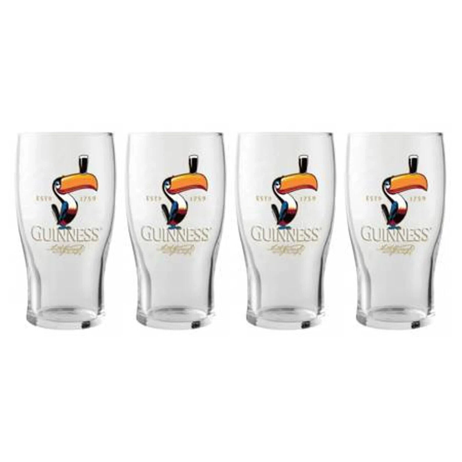 Guinness 4 Pack Set Toucan 20oz Pint Glasses Officially Licensed