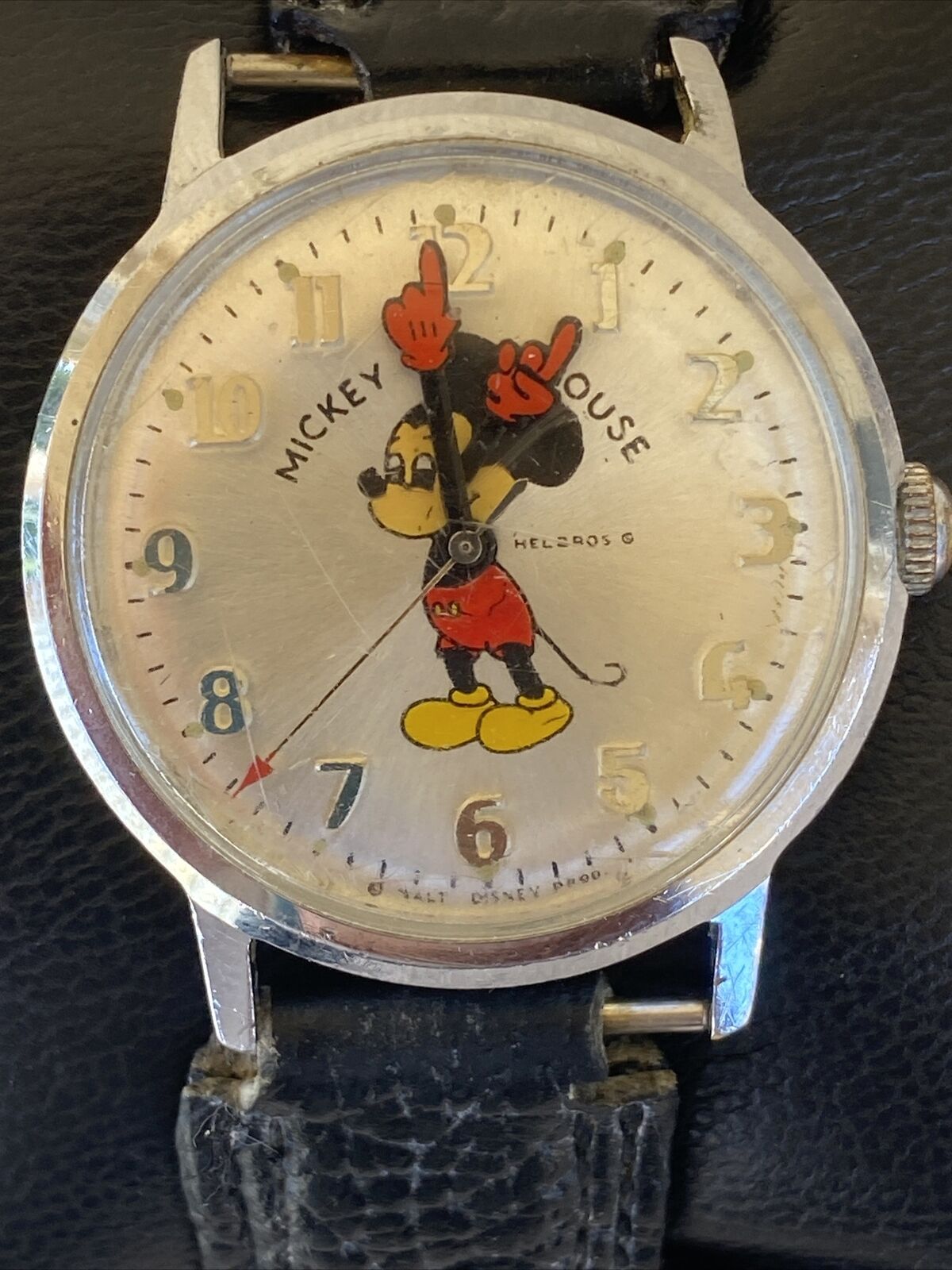 Vintage Helbros Mickey Mouse Wrist Watch, works and stops For Repair