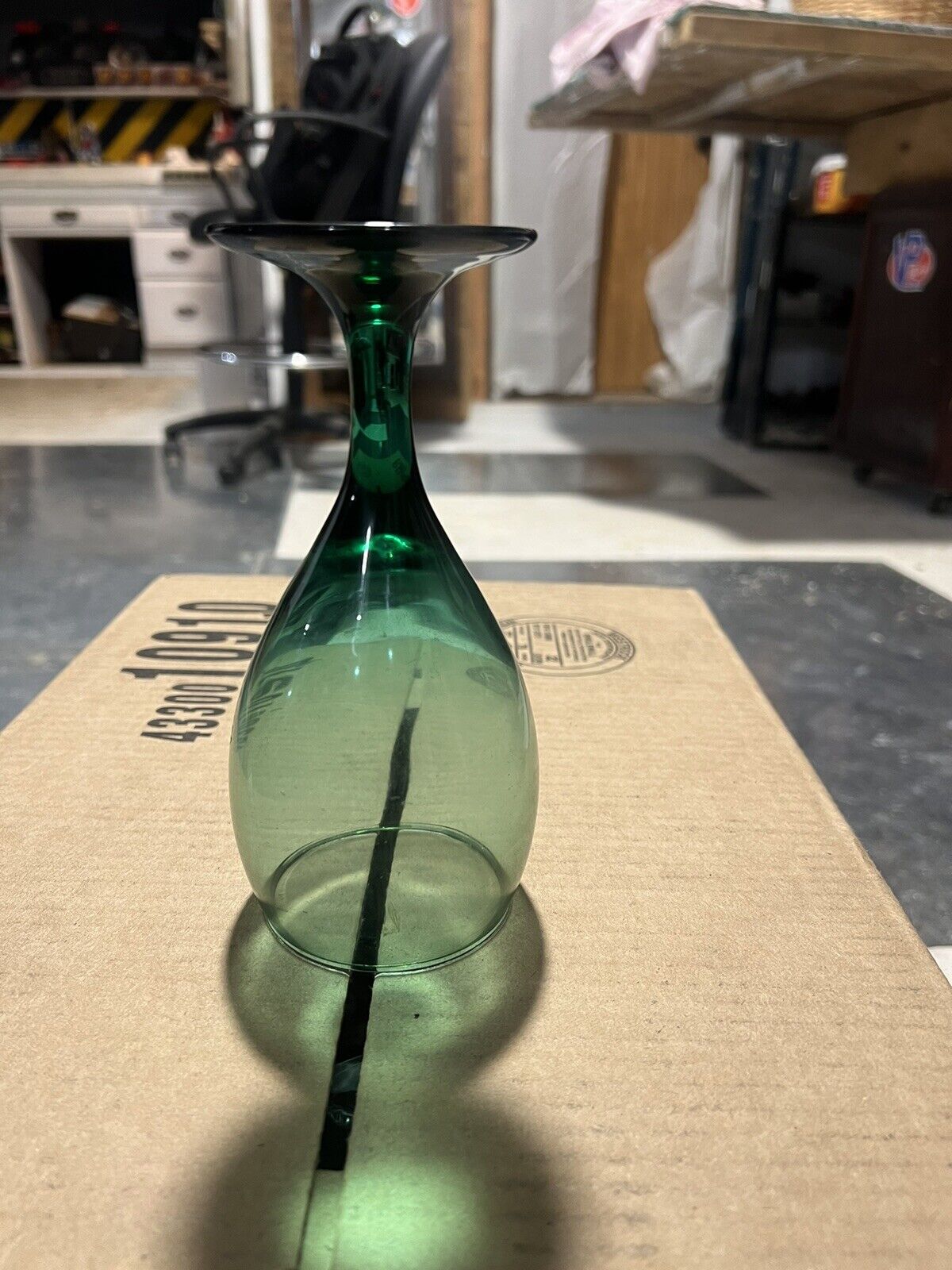 Vintage Green Wine Glass W/ Gold Trim
