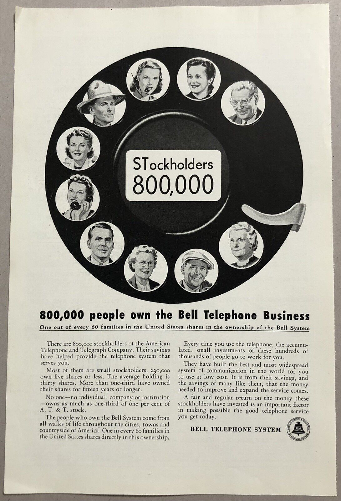Vintage 1949 Original Print Advertisement Full Page - Bell Telephone 800,000