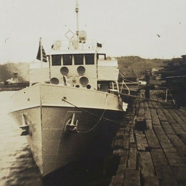 Vintage Moored Boat Dock Coos Bay Oregon Harbor Port Marina Slip 1940s Photo C1