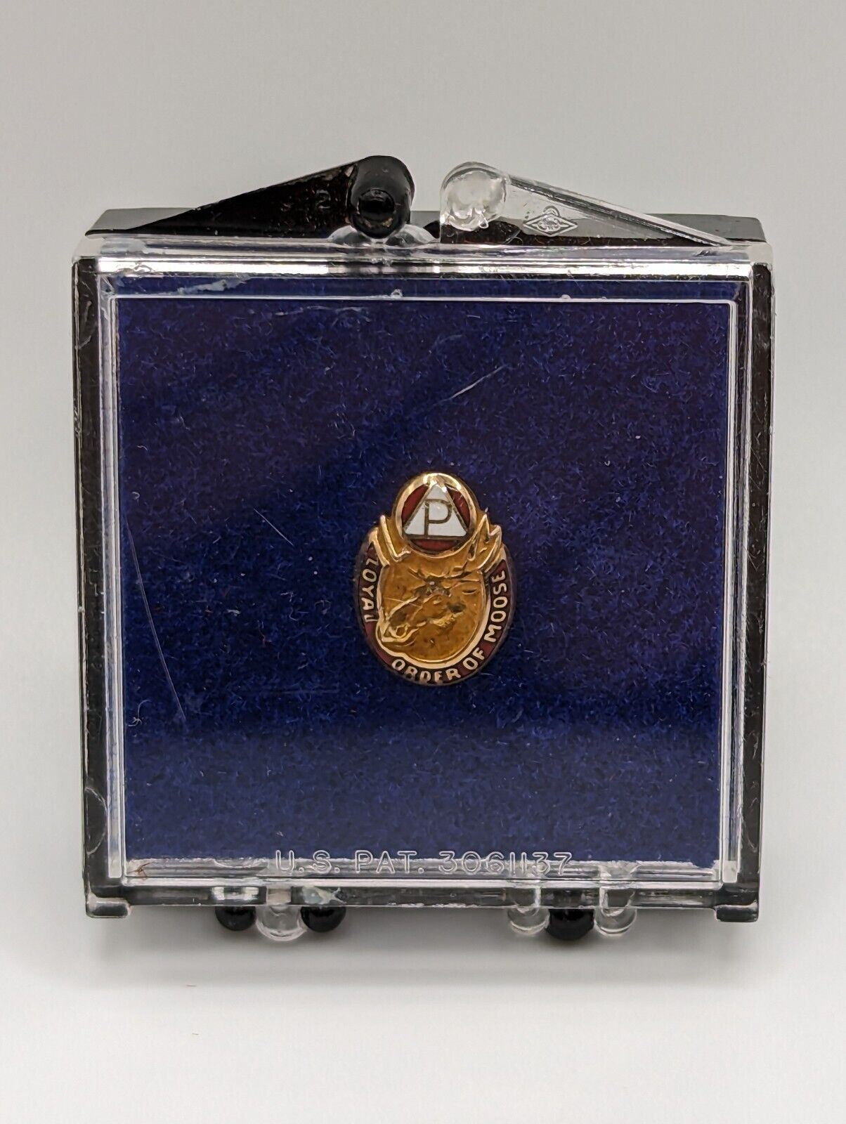 Vintage 10K LOYAL ORDER OF MOOSE Screwback Pin in Case