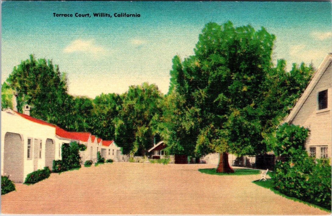 Willits, CA California TERRACE COURT~ZJ Elliott ROADSIDE MOTEL ca1940's Postcard