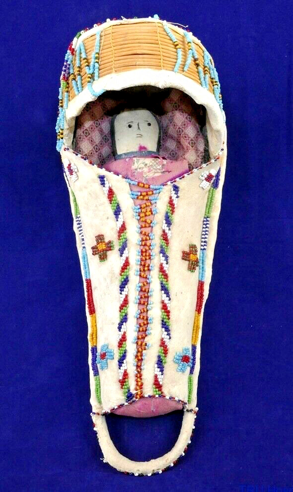 Apache Native American Doll in Cradleboard Circa 1950s 13\' x 6\