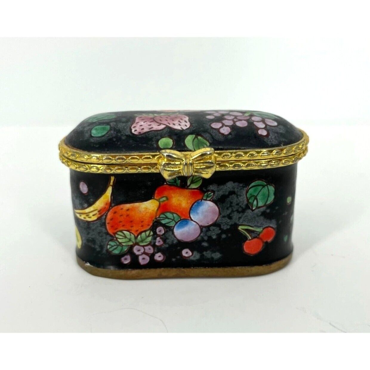 Vintage Empress Arts Porcelain Painted Trinket Box Fruit Motif