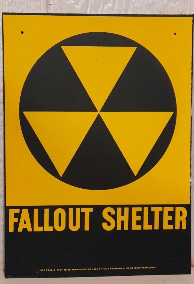 Vtg Original 1950s-60s Fallout Shelter Sign Department of Defense New old Stock
