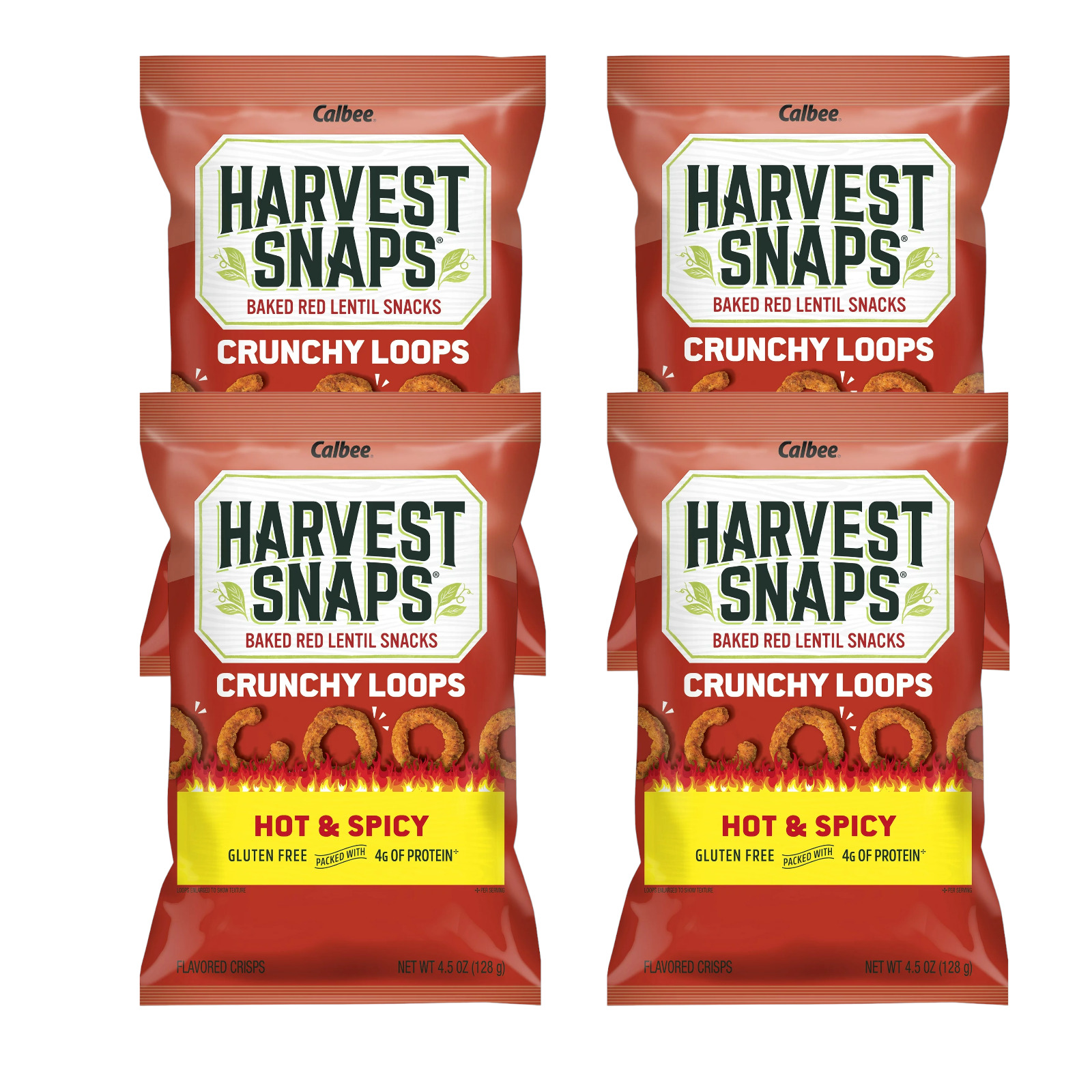 Harvest Snaps Crunchy Loops Baked Red Lentil 4 HOT & SPICY Snack 2.5Oz  MAR 2024