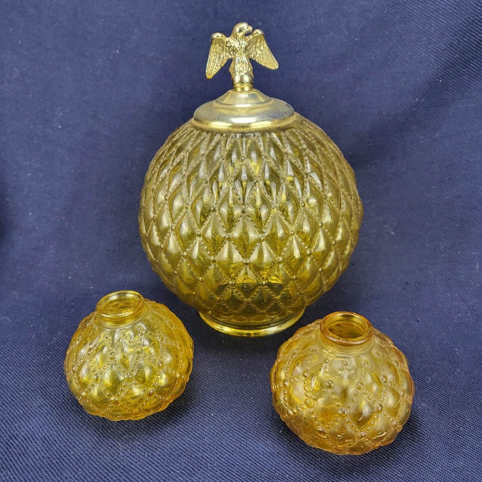 Vintage Replacement Amber Diamond Pattern Glass Dome Light Globe Parts w/Eagle