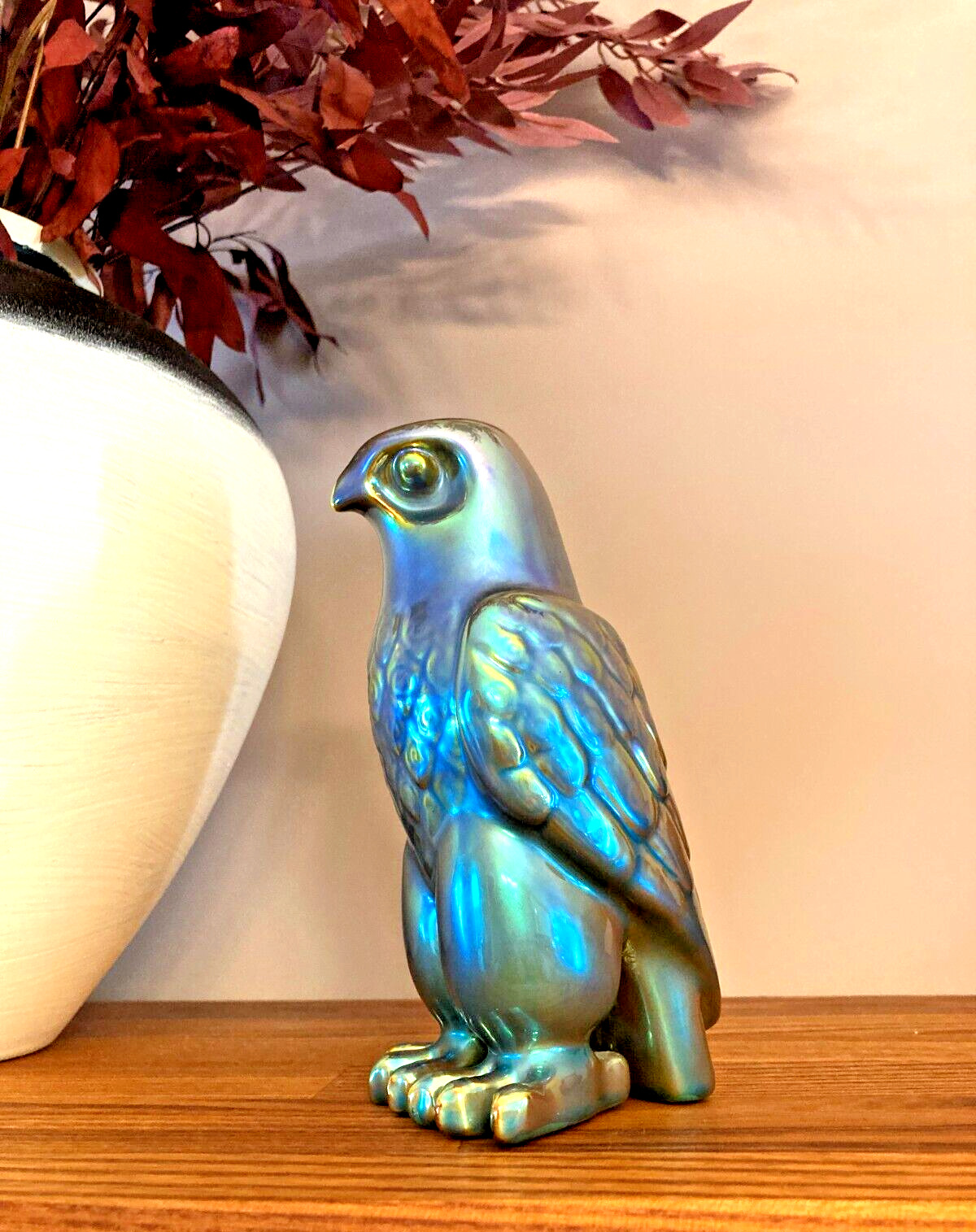 Zsolnay Eosin Falcon Figurine - Rare, Beautiful Iridescent Blue Hues