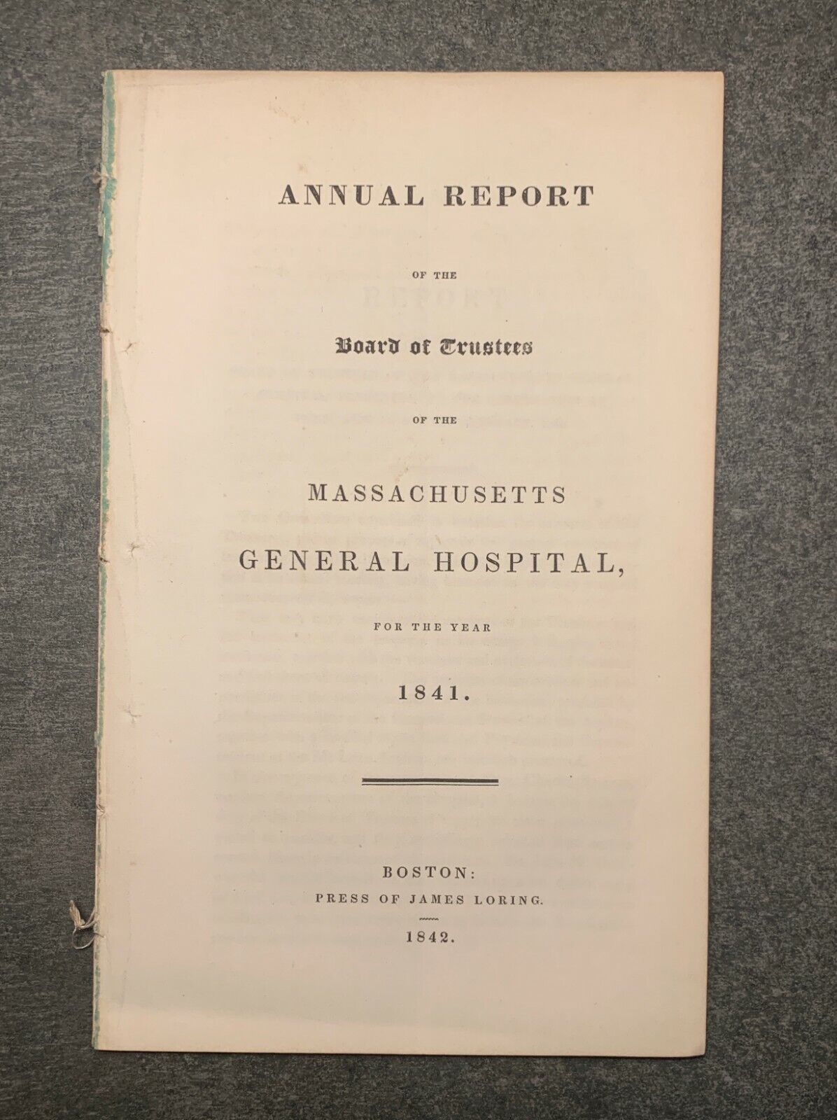 Massachusetts General Hospital 1841-1842 Rare Medical Archive