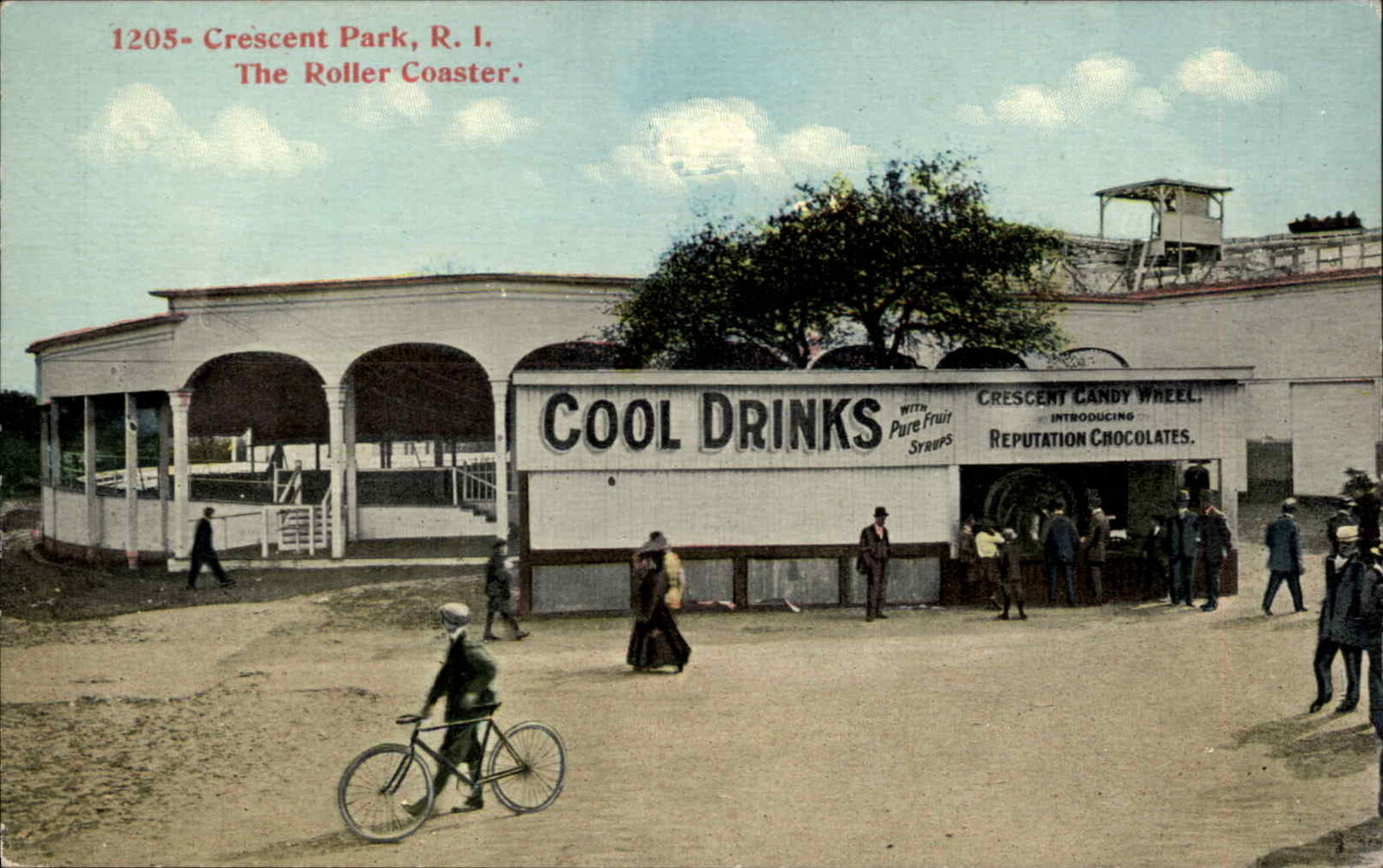 Crescent Park RI Rhode Island Roller Coaster & Drinks Beverage Stand Postcard