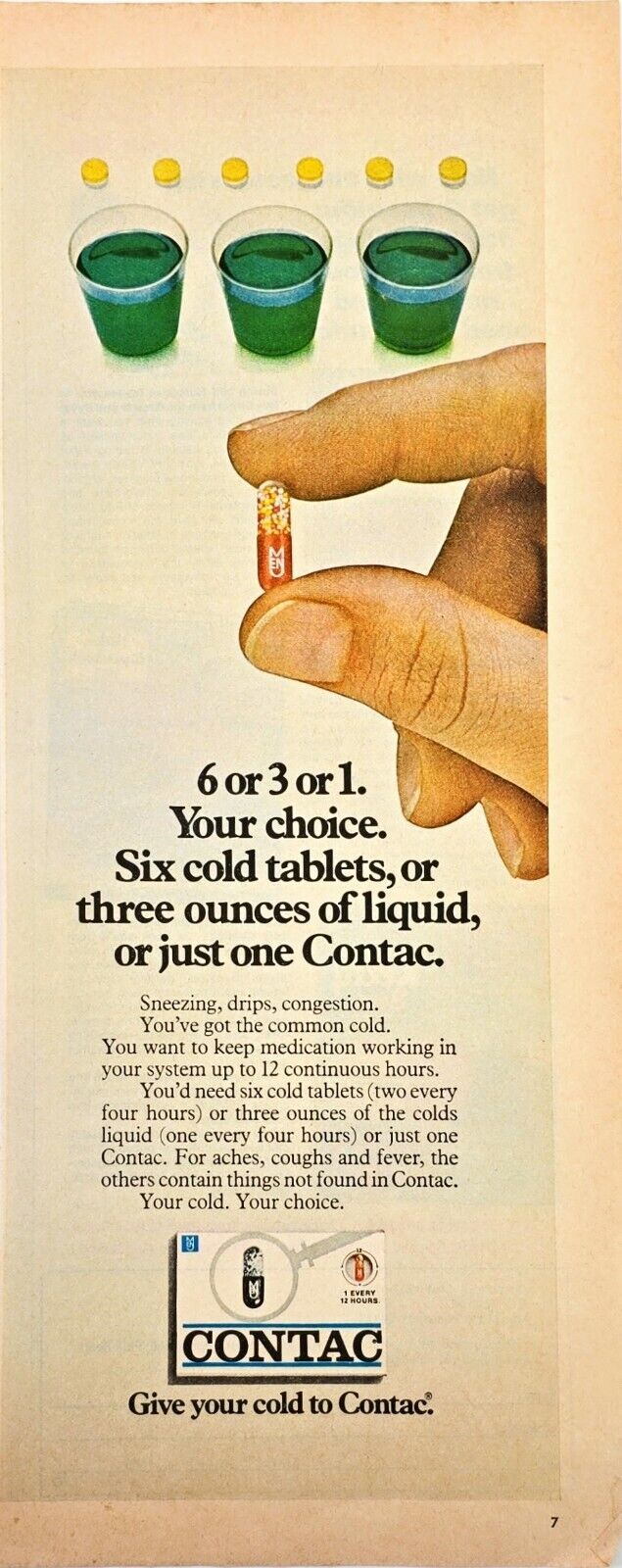 Contac Cold Medicine For The Common Cold 1/3 Page Vintage 1975 Print Ad