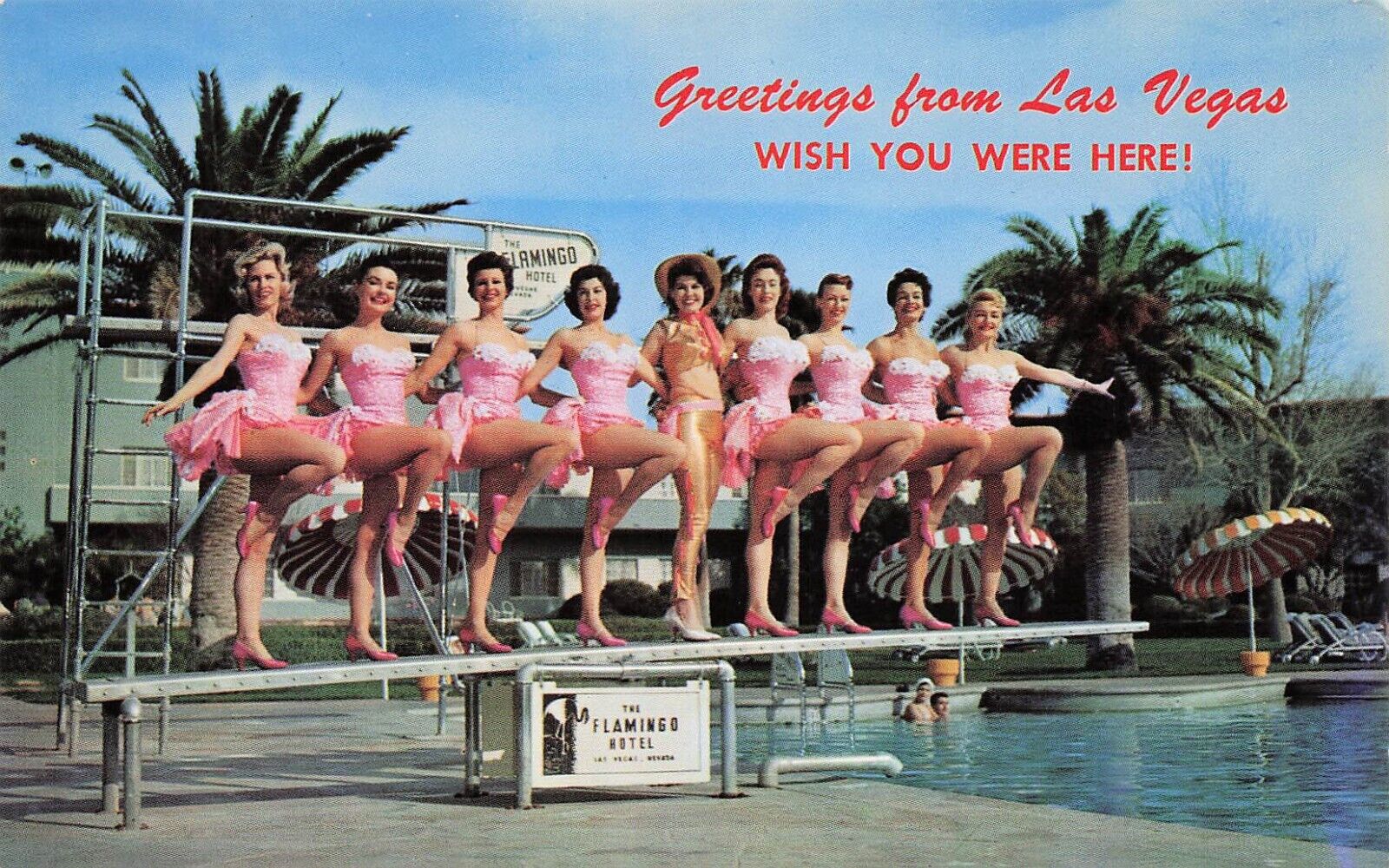 Las Vegas NV The Flamingo Hotel Dancers Girls Bathing Beauty Vtg Postcard D52