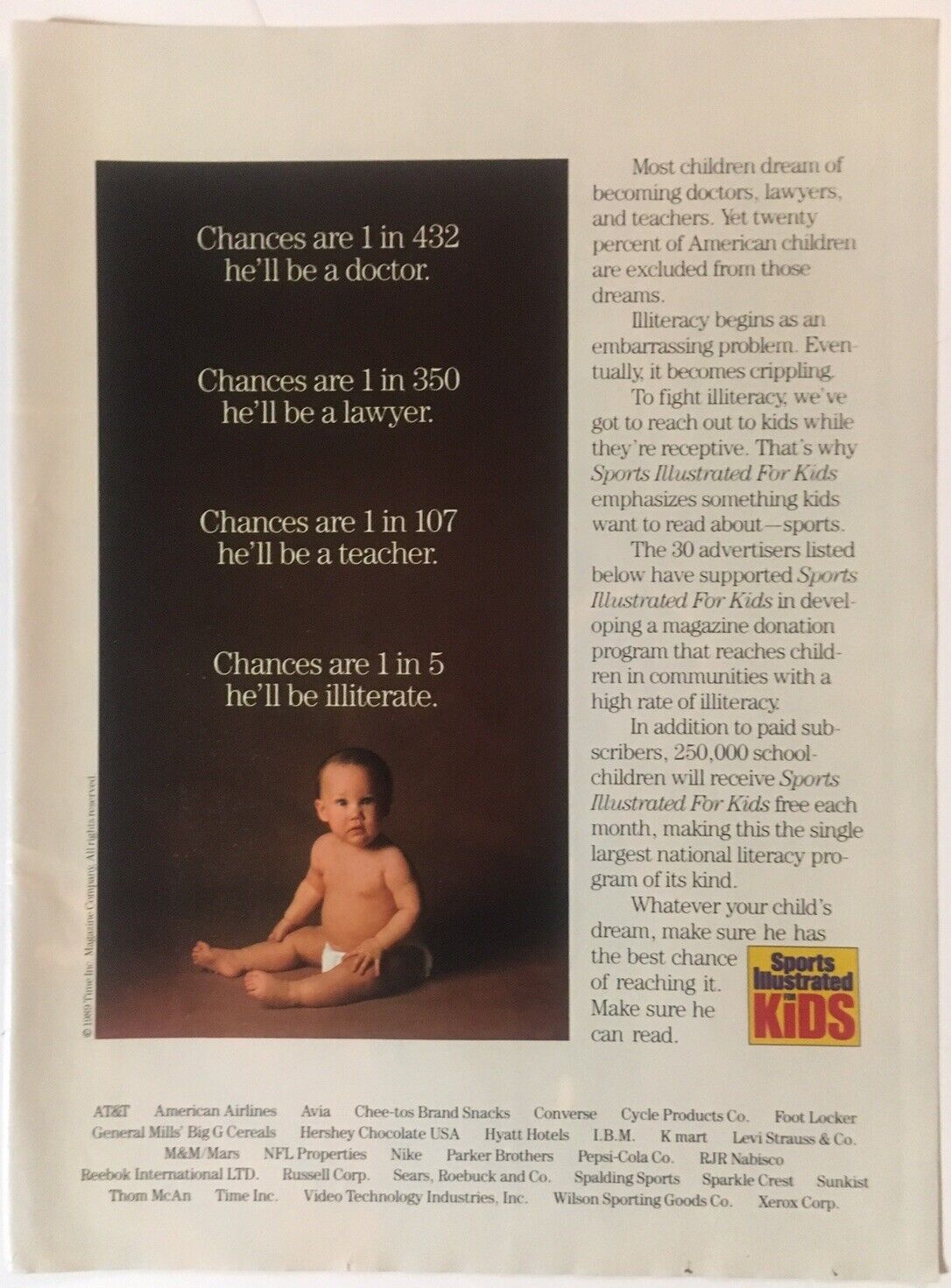 Sports Illustrated for Kids Literacy 1989 Vintage Print Ad 8x11In. Wall Decor