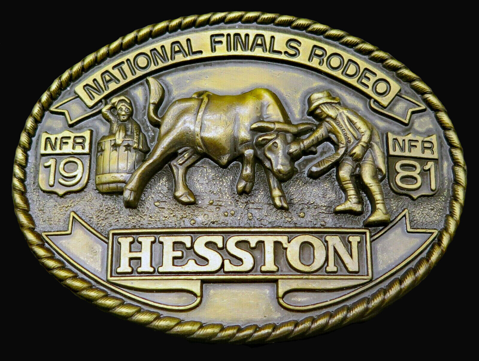 1981 Hesston Rodeo Clown Bull Western Cowboy NFR Vintage Belt Buckle