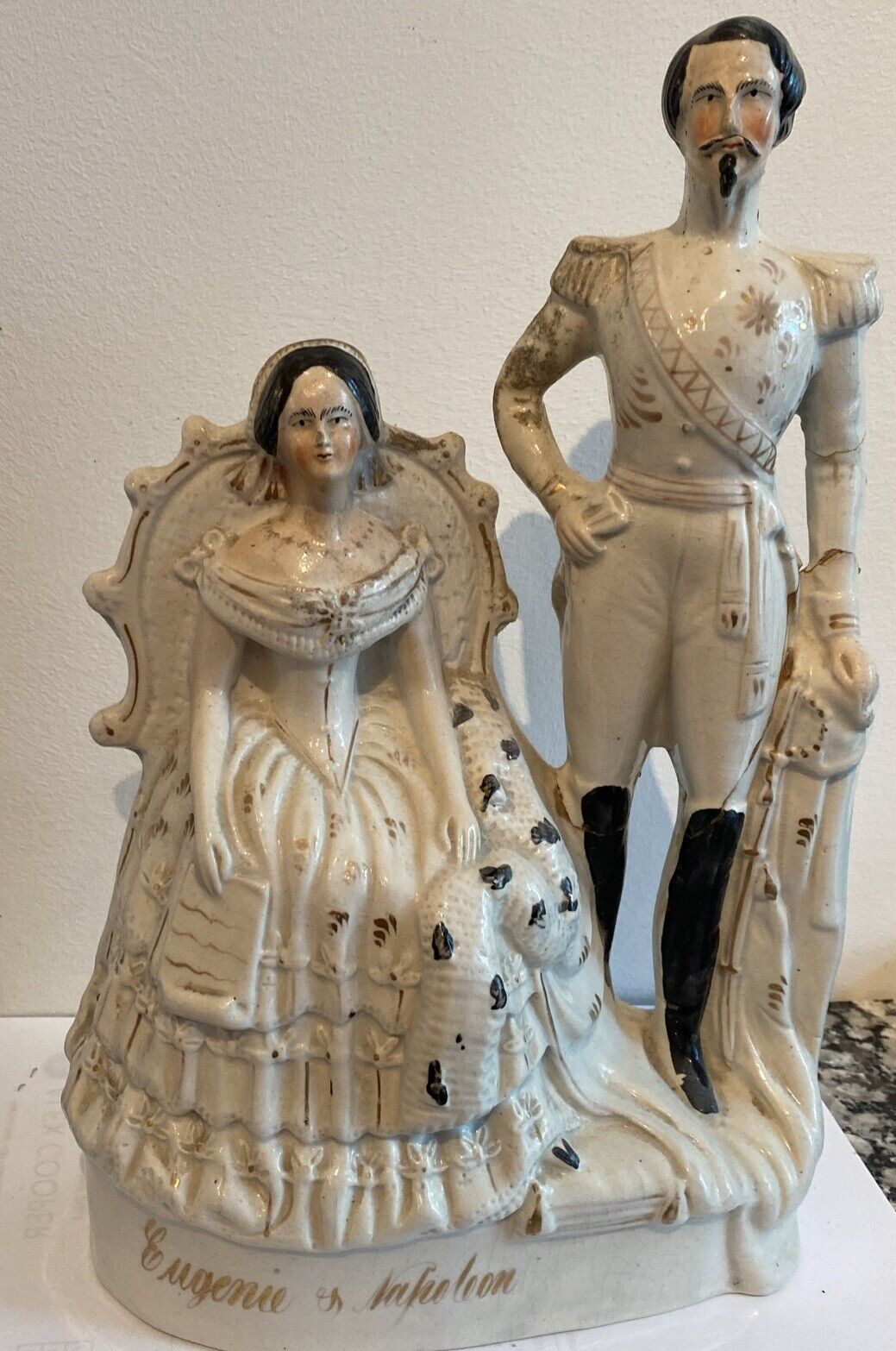 Antique Staffordshire Figurine of Standing Napoleon III and Eugenie: 13 Inches