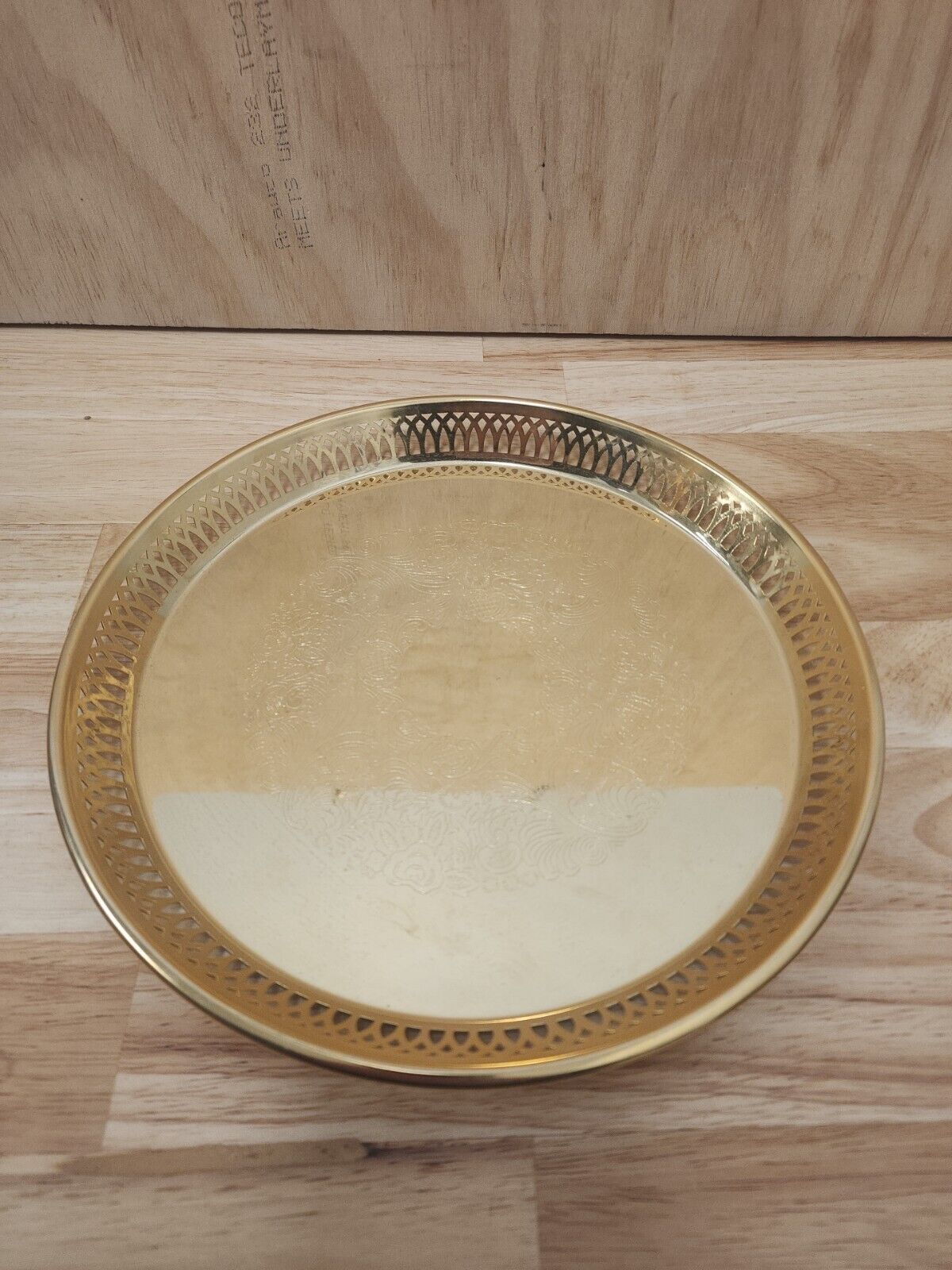 Vintage Scandia Guld 24 K Gold Plated Round Serving Tray Etched Fine