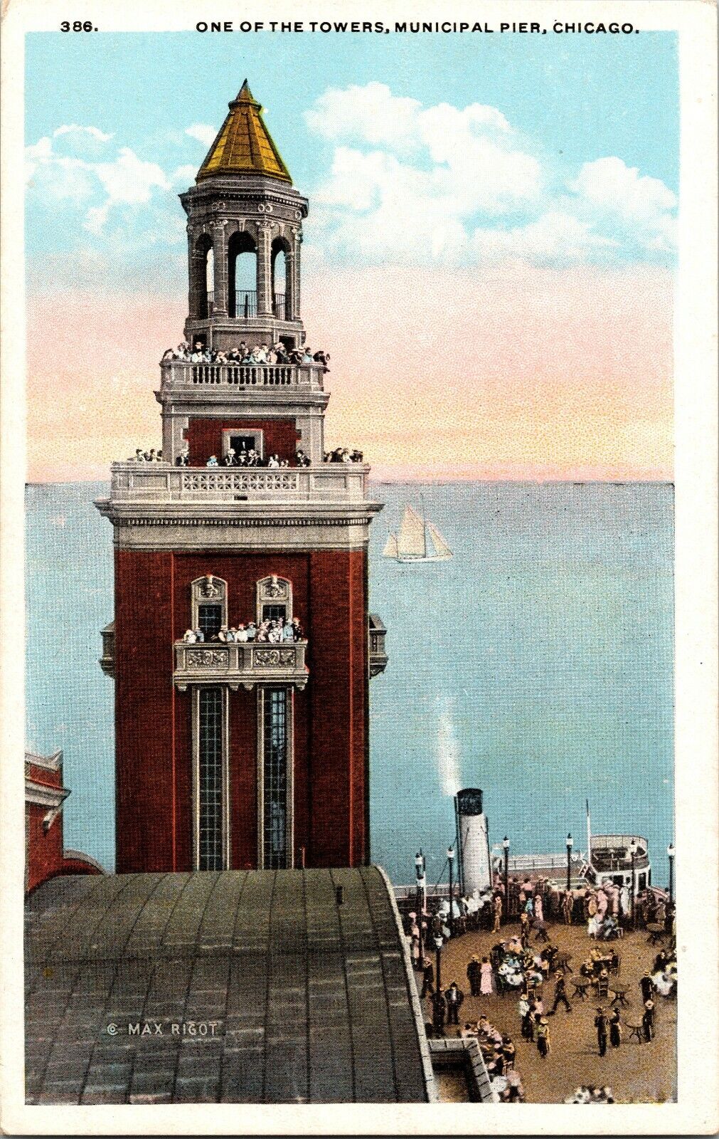 Vintage Postcard One Of The Towers Municipal Pier Chicago Illinois 