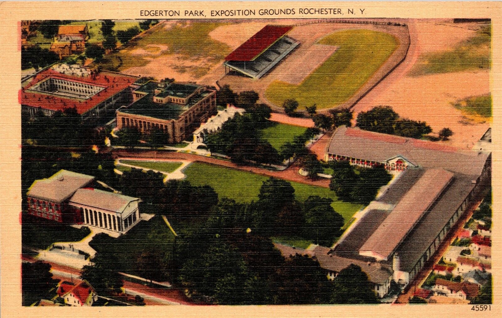 Rochester NY Edgerton Park Exposition Grounds Vtg Linen Postcard Aerial Air View