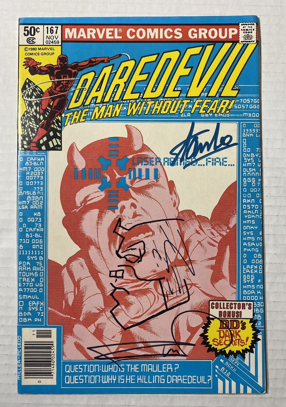 DAREDEVIL #167 VF Signed 2X Stan Lee & Frank Miller w Sketch 1980
