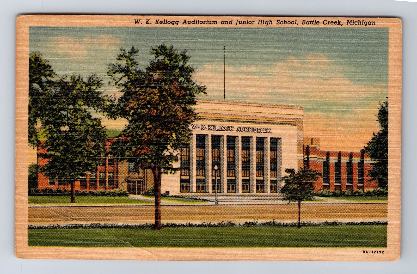 Battle Creek MI-Michigan WK Kellogg Auditorium & Jr High School Vintage Postcard