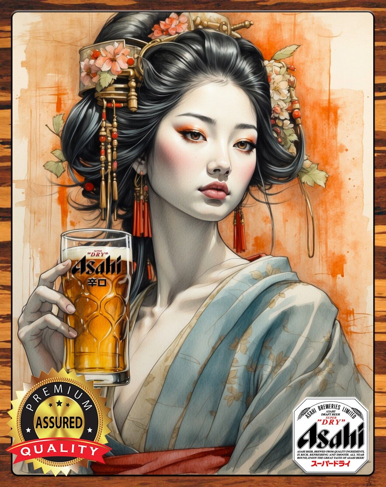 Asahi Super Dry Beer - Geisha Girl - Rare - Metal Sign 11 x 14