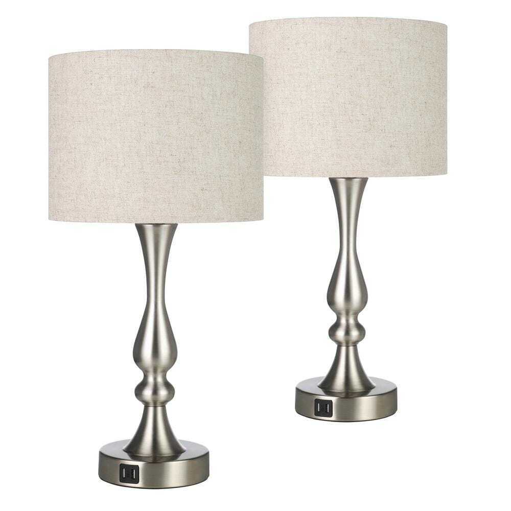 EDISHINE 20.7 in. Brushed Nickel Dimmable Touch Control Table Lamp Se (Set of 2)