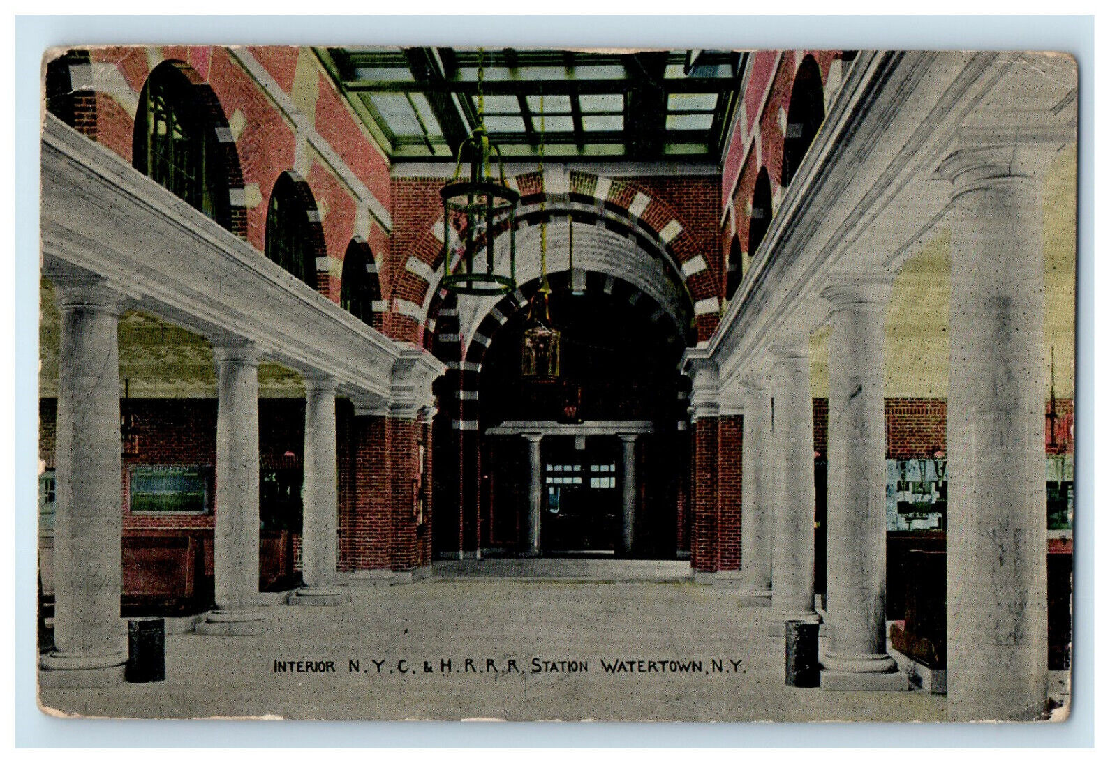 1916 Interior New York City and HR Railroad Station Watertown NY Postcard