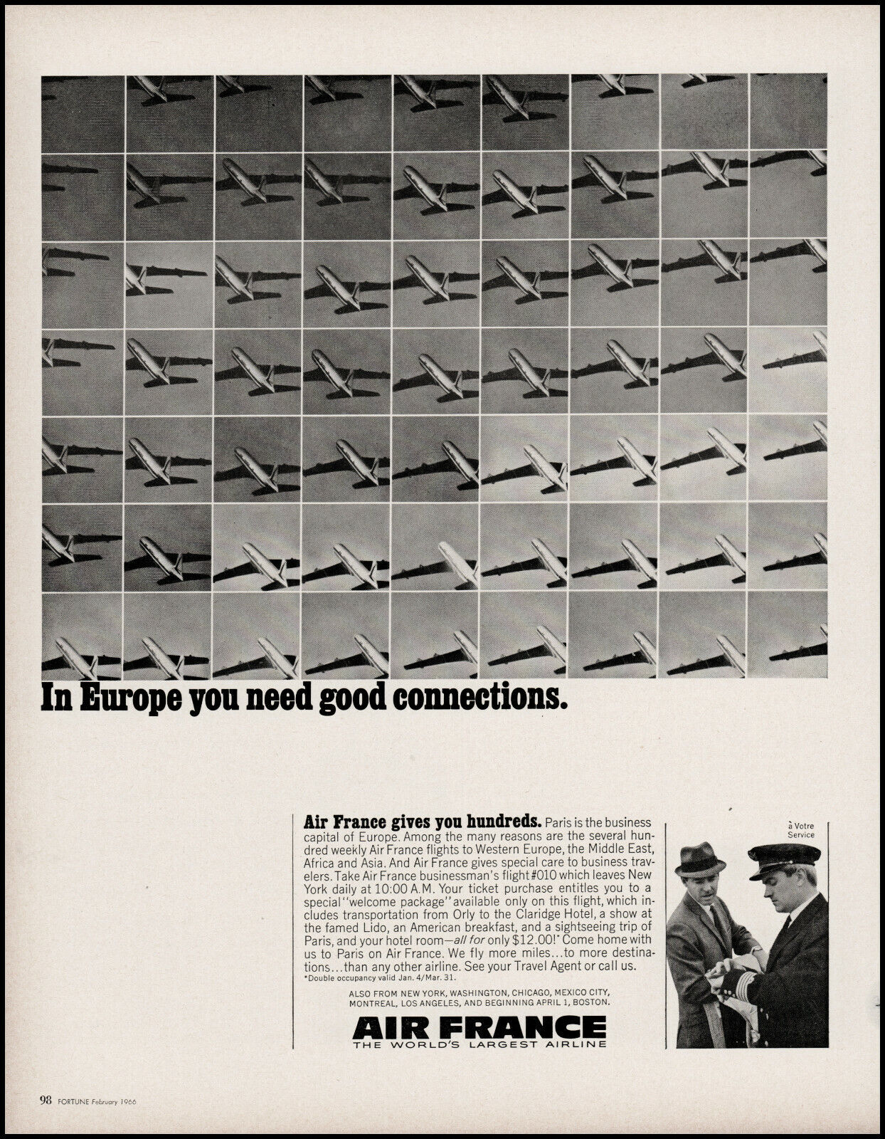 1966 Air France Airlines good connections in Europe retro photo print ad LA10