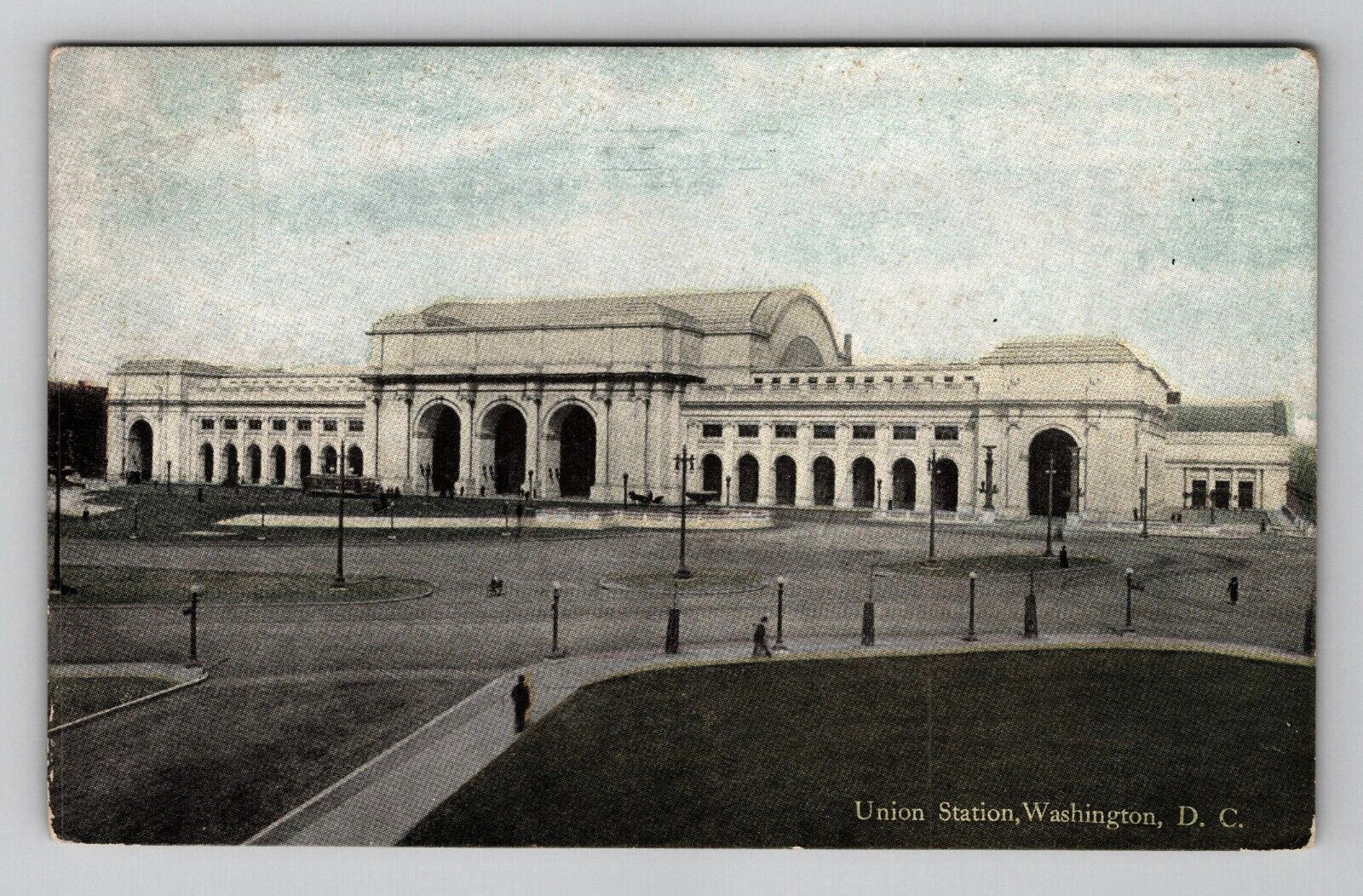Postcard Early 1900s Train Union Station Aerial View Washington DC