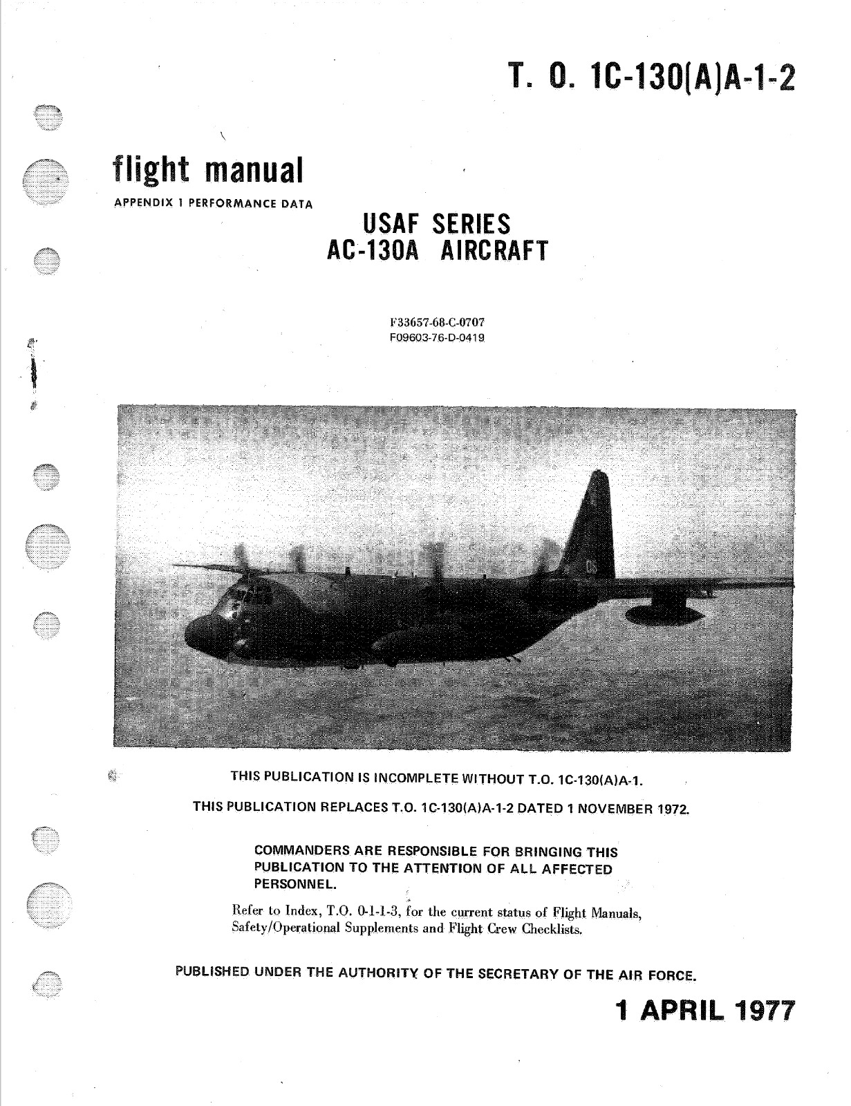 280 Page 1977 C-130A AC-130A Hercules TO 1C-130(A)A-1-2 AF Flight Manual on CD