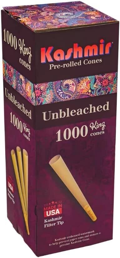 Pre Rolled Cones King Size Unbleached Rolling Papers Cones 1000 Bulk by Kashmir
